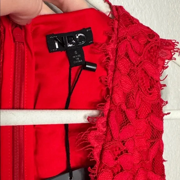 NWT Revolve NBD Champagne Mini Dress Red Lace Size Small Deep V Neck - Picture 5 of 6